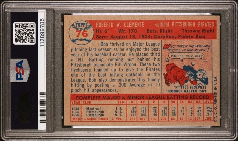 A 1957 Topps Roberto Clemente Baseball Card No. 76 (PSA 6 EX-MT) - 2