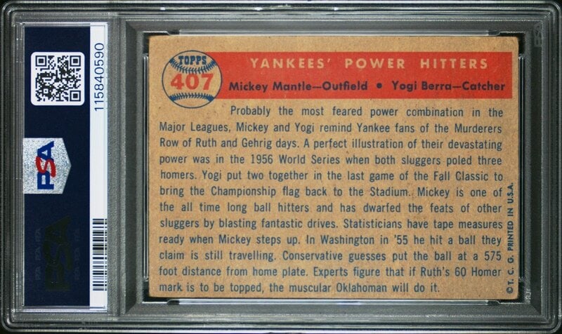 A 1957 Topps Mickey Mantle Yogi Berra Yankees Power Hitters Baseball Card No. 407 (PSA 2.5 GOOD+) - 2