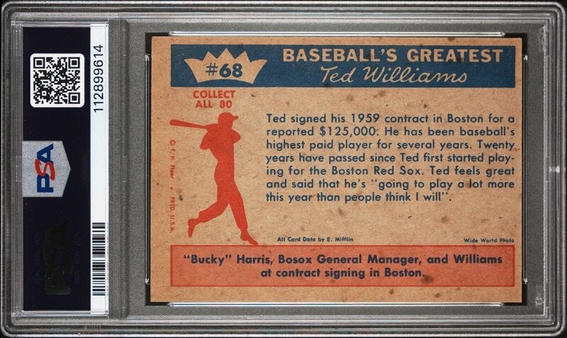 A 1959 Fleer Ted Williams Ted Signs For 1959 Baseball Card No. 68 (PSA 5 EX) - 2
