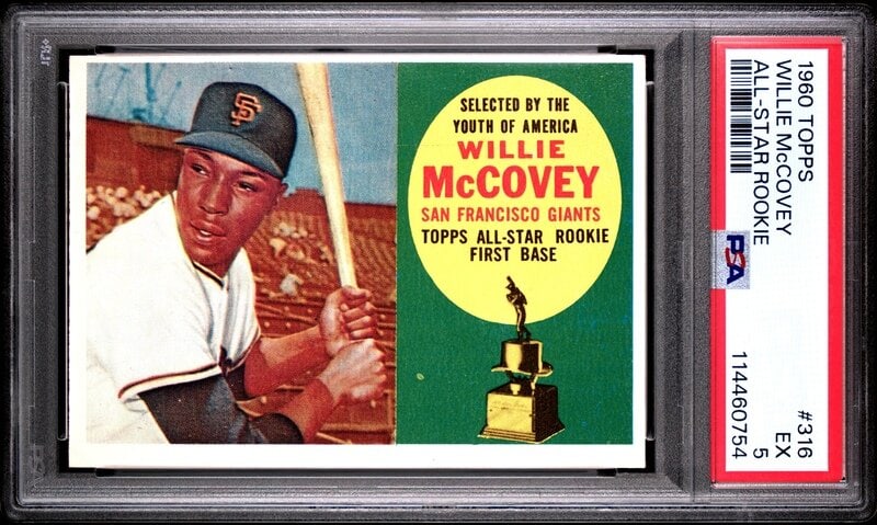 A 1960 Topps Willie McCovey Baseball Rookie Card No. 316 (PSA 5 EX): A 1960 Topps Willie McCovey Baseball Rookie Card No. 316 (PSA 5 EX) Property from a Midwest Collector This lot is located in Chicago.