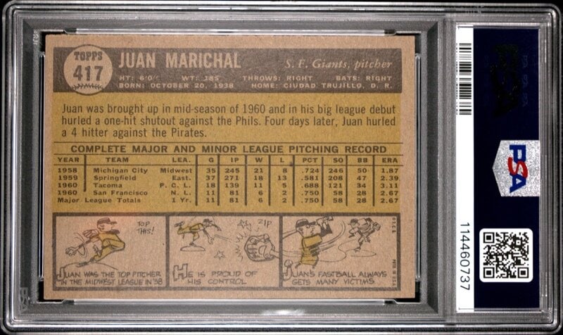 A 1961 Topps Juan Marichal Rookie Baseball Card No. 417 (PSA 5 EX) - 2