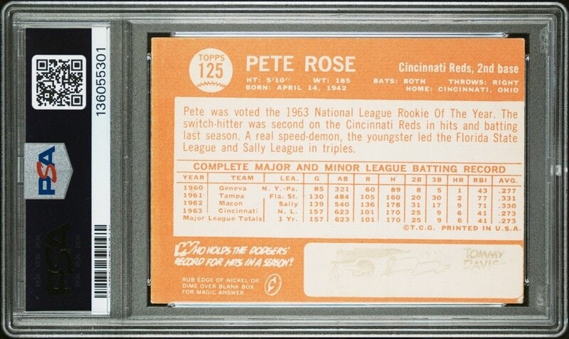 A 1964 Topps Pete Rose Baseball Card No. 125 (PSA 4 VG-EX MC) - 2