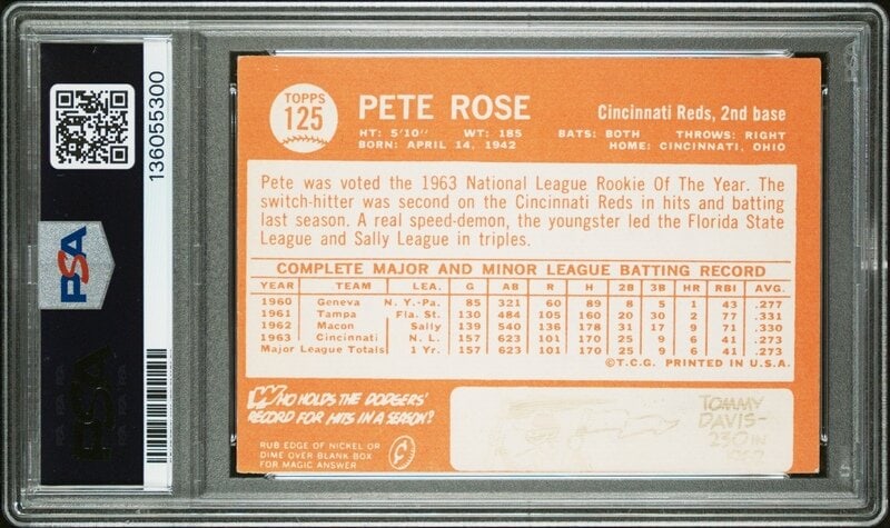 A 1964 Topps Pete Rose Baseball Card No. 125 (PSA 3 VG) - 2