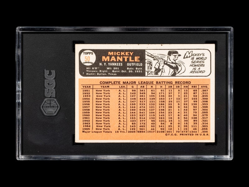 A 1966 Topps Mickey Mantle Baseball Card No. 50 (SGC 4 VG/EX) - 2