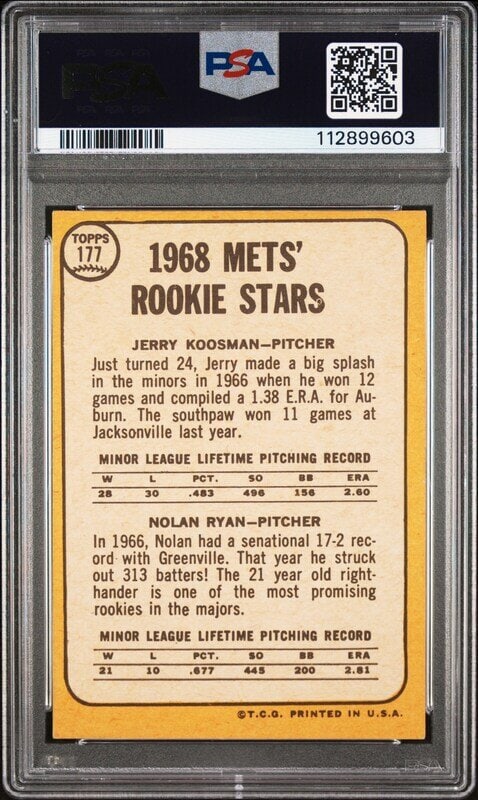 A 1968 Topps Nolan Ryan Rookie Baseball Card No. 177 (PSA 3 VG) - 2