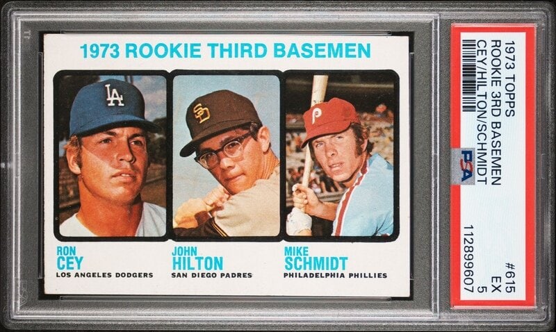 A 1973 Topps Mike Schmidt Rookie Baseball Card No. 615 (PSA 5 EX): A 1973 Topps Mike Schmidt Rookie Baseball Card No. 615 (PSA 5 EX) Property from a Midwest Collector This lot is located in Chicago. 