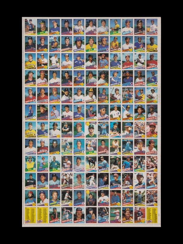 A Complete Set of 1985 Topps Baseball Cards in Six Uncut Sheets Featuring Mark McGwire, Roger Clemen: A Complete Set of 1985 Topps Baseball Cards in Six Uncut Sheets Featuring Mark McGwire, Roger Clemens and Kirby Puckett Rookie Cards Property from a Midwest Collector This lot is located