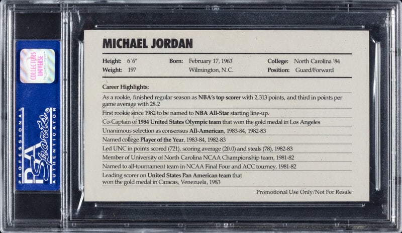 A 1985 Nike Michael Jordan Jumpman Air Jordan Promo Basketball Card (PSA 8) - 2