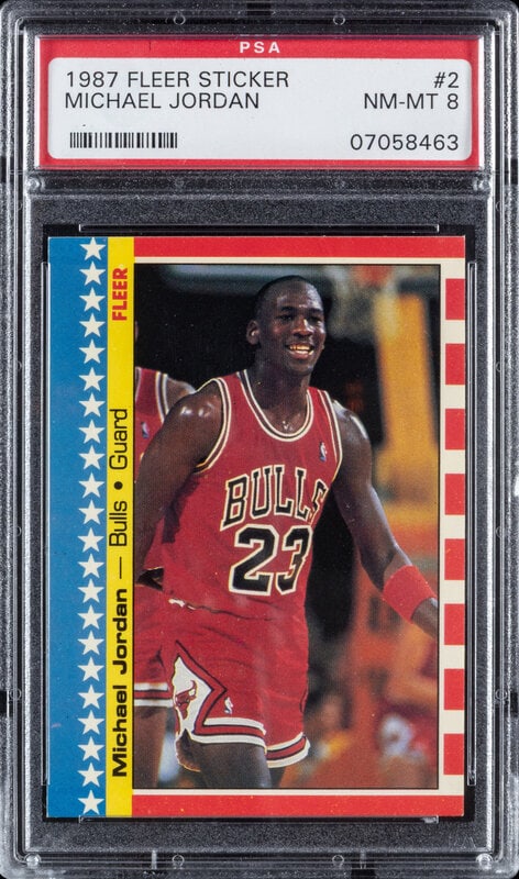 A 1987 Fleer Michael Jordan Sticker No. 2 (PSA 8 NM-MT): A 1987 Fleer Michael Jordan Sticker No. 2 (PSA 8 NM-MT) This lot is located in Chicago. 