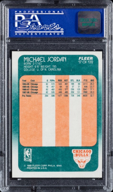 A 1988 Fleer Michael Jordan Basketball Card No. 17 (PSA 9 MINT) - 2