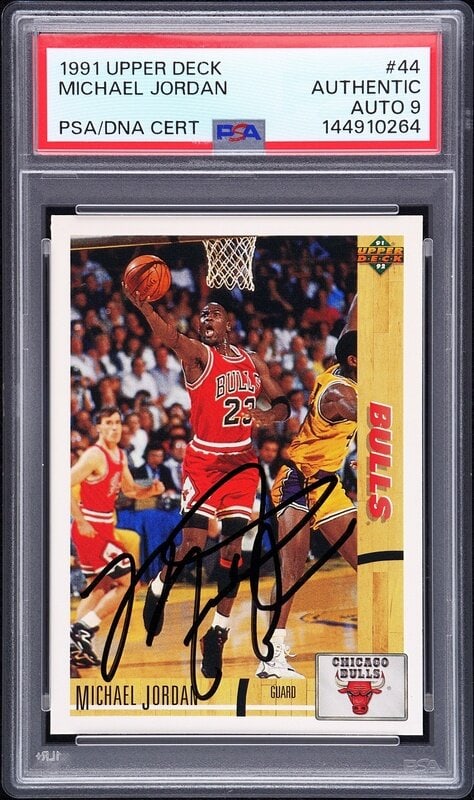 A 1991 Upper Deck Michael Jordan Signed Autograph Basketball Card No. 44 (PSA 9 MINT AUTO) (1 of 5)