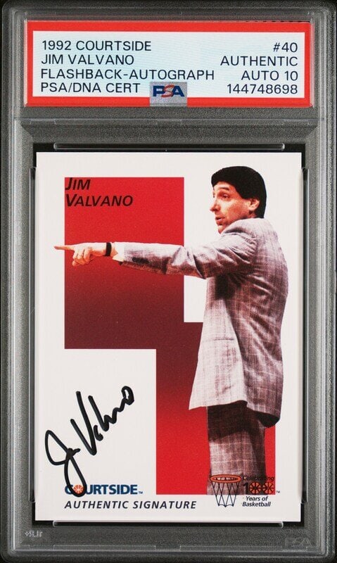 A 1992 Courtside Flashbacks Jim Valvano Signed Autograph North Carolina State Basketball Card (PSA 1: A 1992 Courtside Flashbacks Jim Valvano Signed Autograph North Carolina State Basketball Card (PSA 10 GEM MINT AUTO) This lot is located in Chicago.