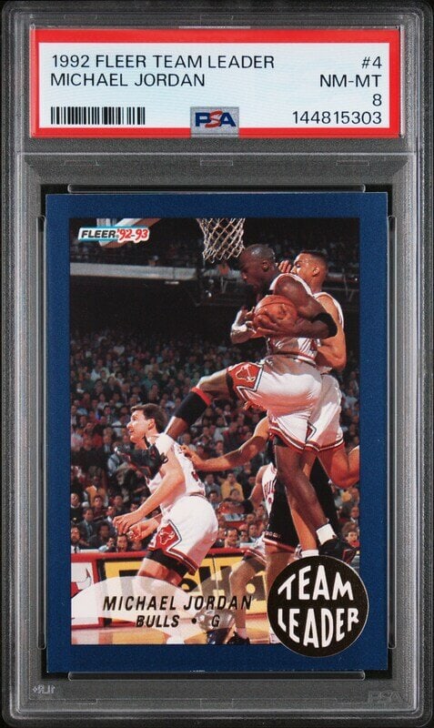 A 1992 Fleer Team Leader Michael Jordan Basketball Card No. 4 (PSA 8 NM-MT): A 1992 Fleer Team Leader Michael Jordan Basketball Card No. 4 (PSA 8 NM-MT) 