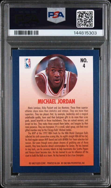 A 1992 Fleer Team Leader Michael Jordan Basketball Card No. 4 (PSA 8 NM-MT) - 2