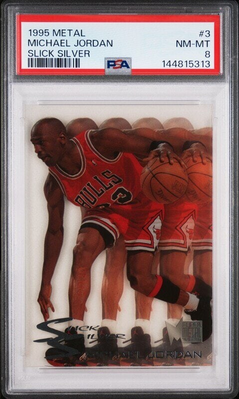 A 1995 Fleer Metal Michael Jordan Slick Silver Basketball Card No. 3 (PSA 8 NM-MT): A 1995 Fleer Metal Michael Jordan Slick Silver Basketball Card No. 3 (PSA 8 NM-MT) 