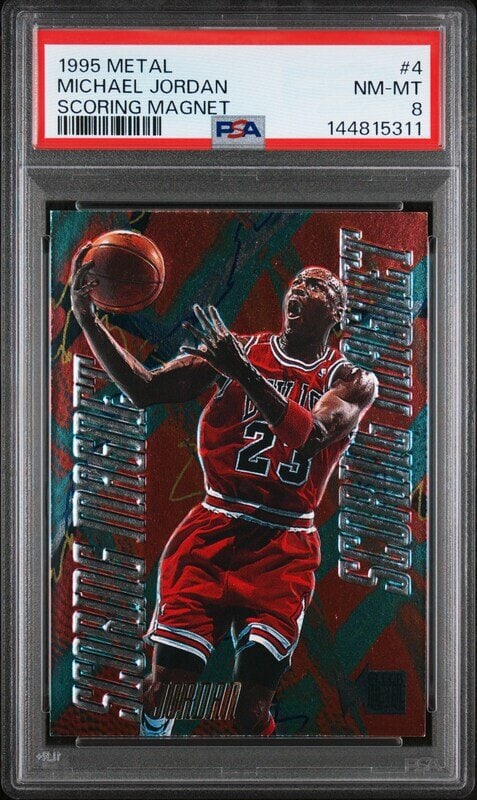 A 1995 Fleer Metal Michael Jordan Scoring Magnet Basketball Card No. 4 (PSA 8 NM-MT): A 1995 Fleer Metal Michael Jordan Scoring Magnet Basketball Card No. 4 (PSA 8 NM-MT) 