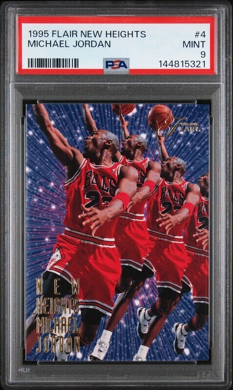 A 1995 Flair Michael Jordan New Heights Basketball Card No. 4 (PSA 9 MINT): A 1995 Flair Michael Jordan New Heights Basketball Card No. 4 (PSA 9 MINT) 