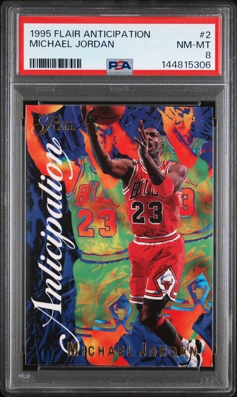 A 1995-96 Flair Michael Jordan Anticipation Basketball Card No. 2 (PSA 8 NM-MT): A 1995-96 Flair Michael Jordan Anticipation Basketball Card No. 2 (PSA 8 NM-MT) 