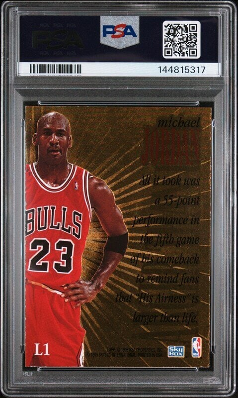 A 1995 Skybox Premium Michael Jordan Larger Than Life Basketball Card No. L1 (PSA 8 NM-MT) - 2