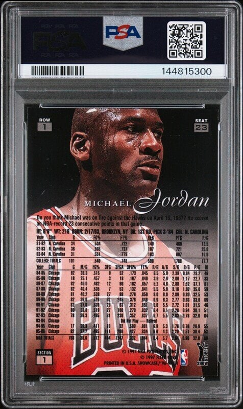 A 1996 Flair Showcase Michael Jordan Row 1 Basketball Card (PSA 7 NM) - 2