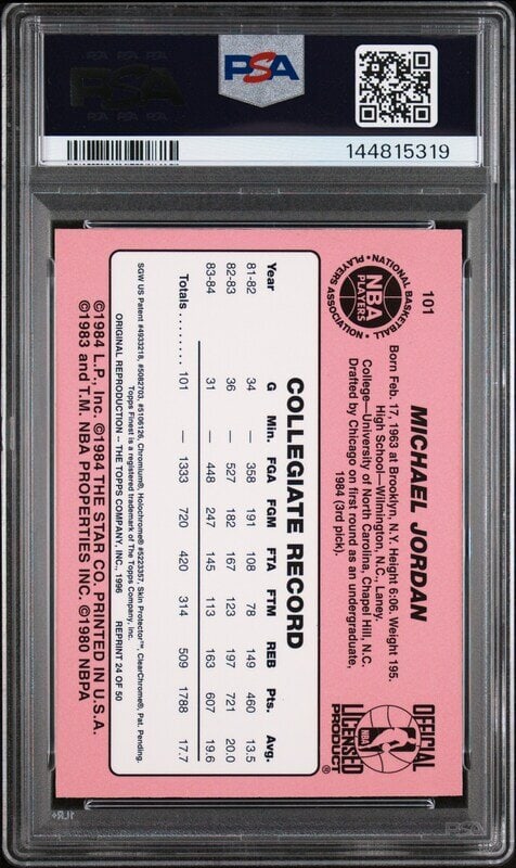 A 1996 Stadium Club Finest Michael Jordan 1984 Star Reprint Basketball Card No. 24 (PSA 8 NM-MT) - 2