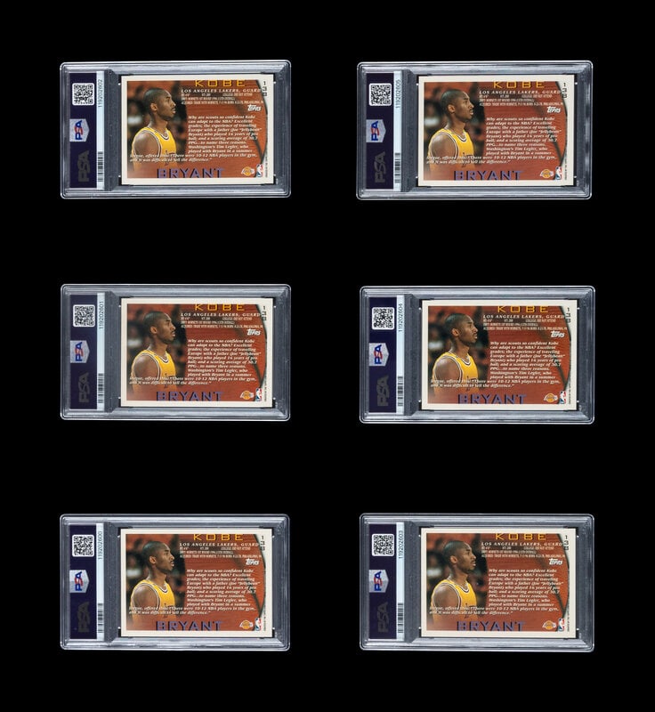 A Collection of Six PSA Graded 1996 Topps Kobe Bryant Rookie Basketball Cards No. 138 (Four PSA 9 MI - 2