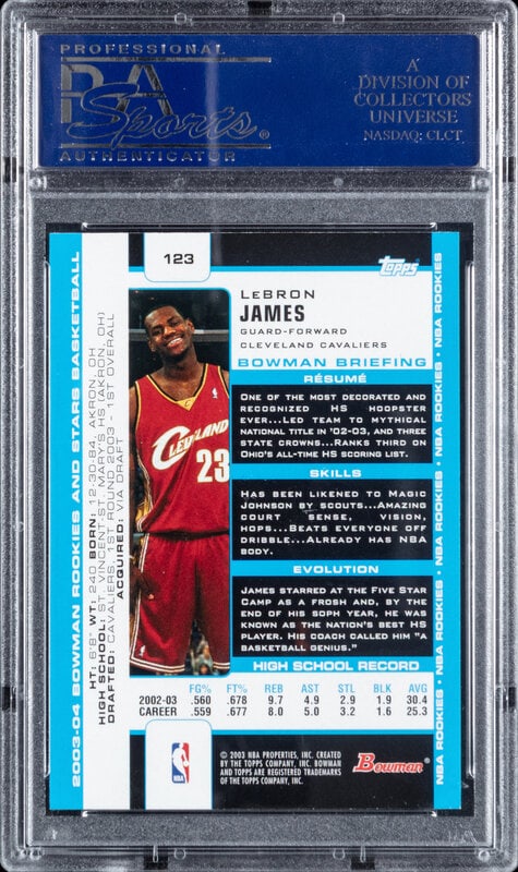A 2003 Bowman Rookies and Stars LeBron James Bowman Chrome Rookie Basketball Card No. 123 (PSA 10 GE - 2