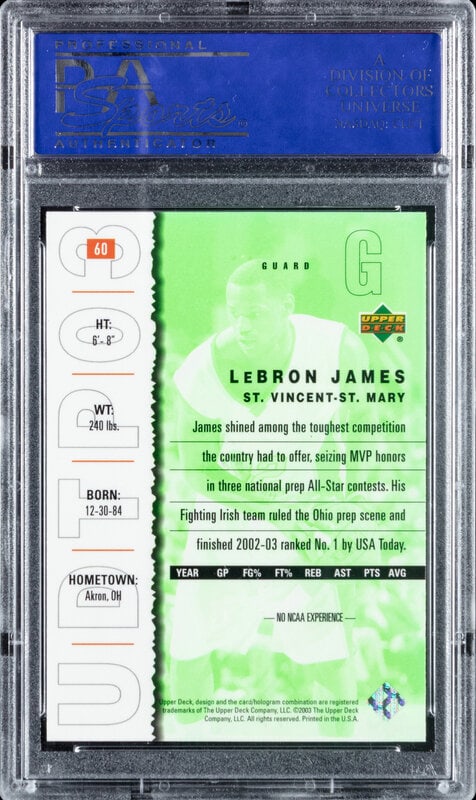 A 2003 Upper Deck Top Prospects LeBron James Rookie Basketball Card No. 60 (PSA 10 GEM MINT) - 2