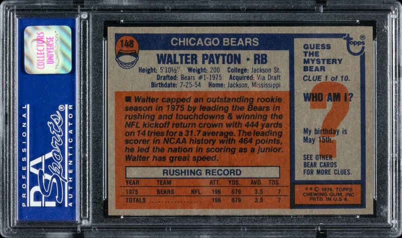 A 1976 Topps Walter Payton Rookie Football Card No. 148 (PSA 8) - 2