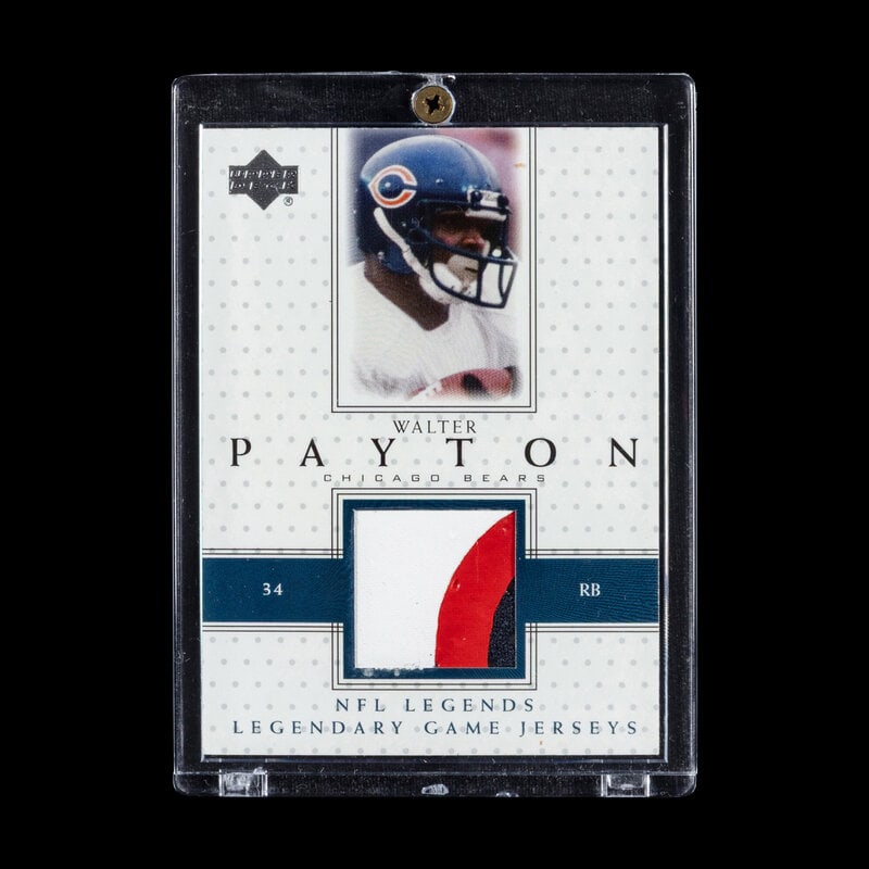 A 2000 Upper Deck Walter Payton Legendary Jerseys Football Card No. LJ-WP (Three Color Jersey Patch): A 2000 Upper Deck Walter Payton Legendary Jerseys Football Card No. LJ-WP (Three Color Jersey Patch) This lot is located in Chicago. 