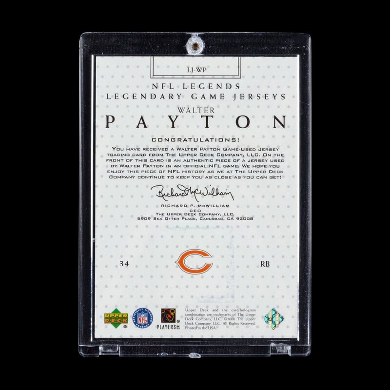 A 2000 Upper Deck Walter Payton Legendary Jerseys Football Card No. LJ-WP (Three Color Jersey Patch) - 2