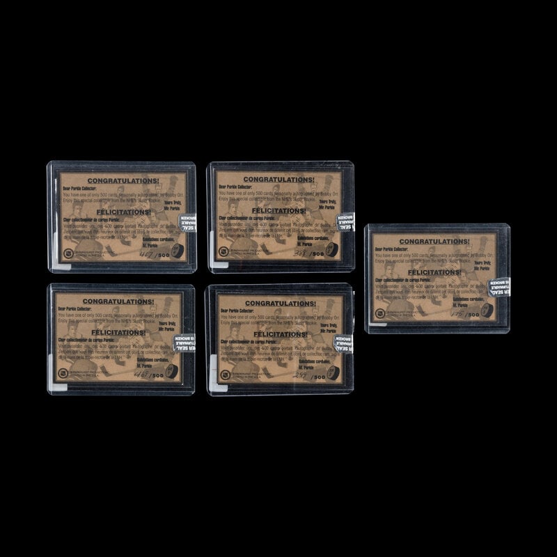 A Collection of Five 1995 Parkhurst Bobby Orr Signed Autograph Hockey Cards - 2