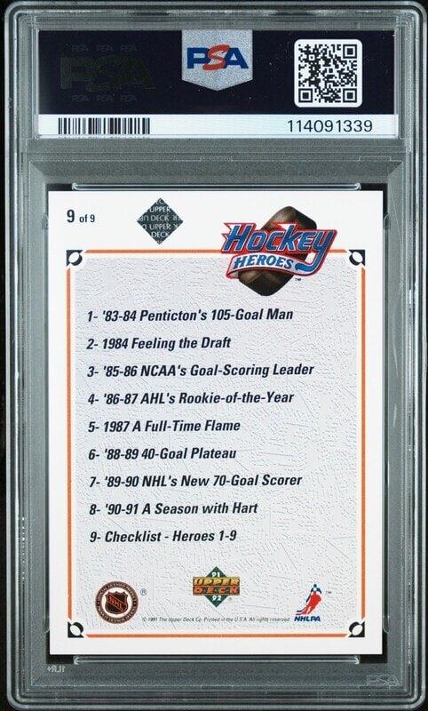 A 1991 Upper Deck Brett Hull Signed Autograph Hockey Heroes Card No. 9 (72/2,500) PSA 9 MINT - 2