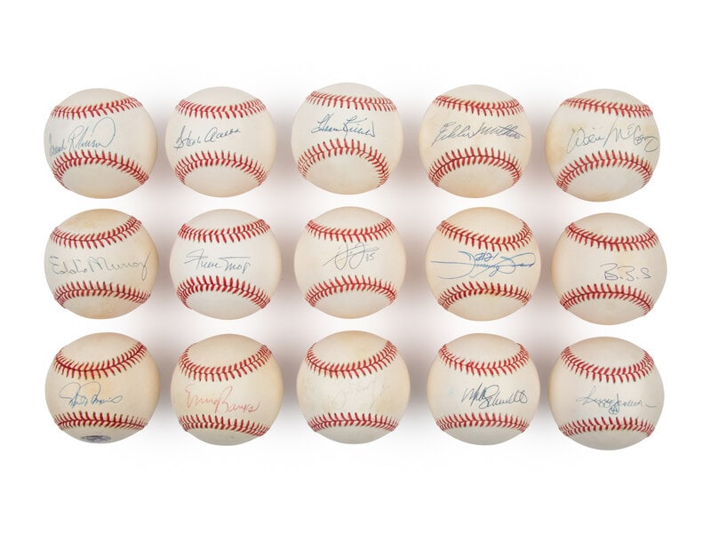 A Collection of 15 500 Home Run Club Member Single Signed Autograph Baseballs (JSA): A Collection of 15 500 Home Run Club Member Single Signed Autograph Baseballs (JSA) comprising Barry Bonds, Hank Aaron, Willie Mays, Reggie Jackson, Frank Thomas, Ernie Banks, Harmon Killebrew, Eddie