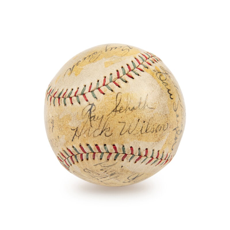 A 1930 Chicago Cubs Team Signed Autograph Baseball with Rogers Hornsby, Hack Wilson, Kiki Cuyler and - 2
