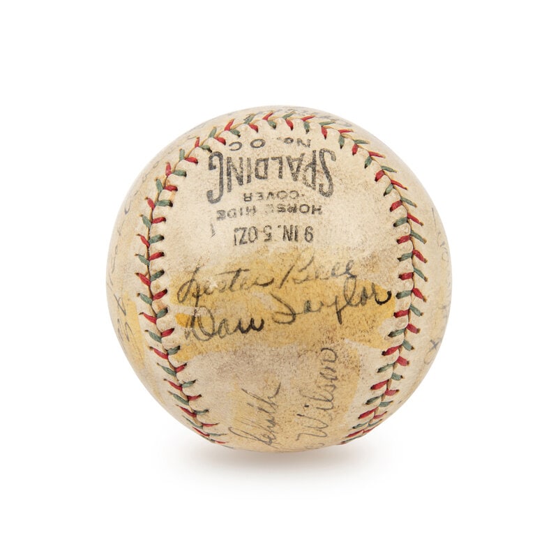 A 1930 Chicago Cubs Team Signed Autograph Baseball with Rogers Hornsby, Hack Wilson, Kiki Cuyler and - 3