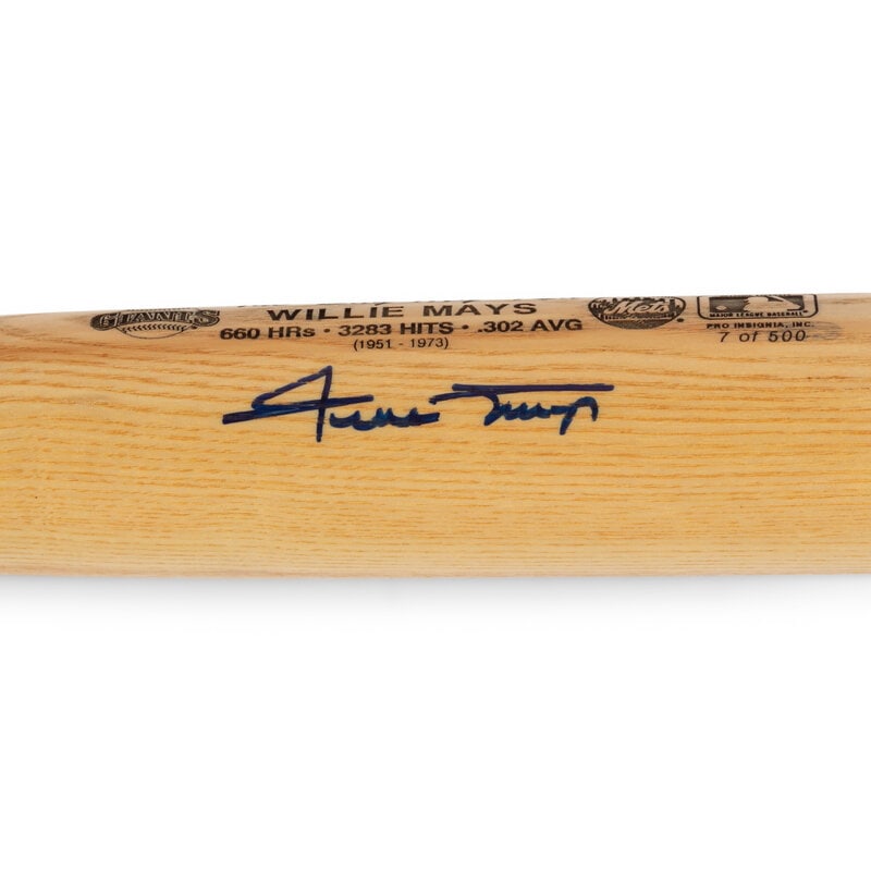 A Willie Mays Signed Autograph Bat (Beckett Authentication Services Letter): A Willie Mays Signed Autograph Bat (Beckett Authentication Services Letter) Signed "Willie Mays" in blue Sharpie. Numbered 7 of 500. This lot is located in Chicago. 