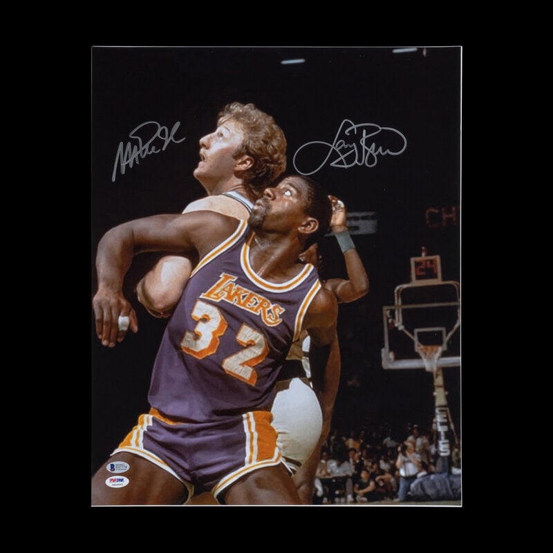 A Larry Bird and Magic Johnson Dual Signed Autograph Photo (PSA and Beckett Authentication Services): A Larry Bird and Magic Johnson Dual Signed Autograph Photo (PSA and Beckett Authentication Services) This lot is located in Chicago.