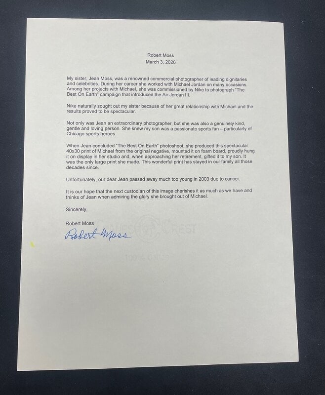 An Important Michael Jordan Nike Air Jordan III Type I Jean Moss Original Large 30 x 40 (48.75 x 59. - 5