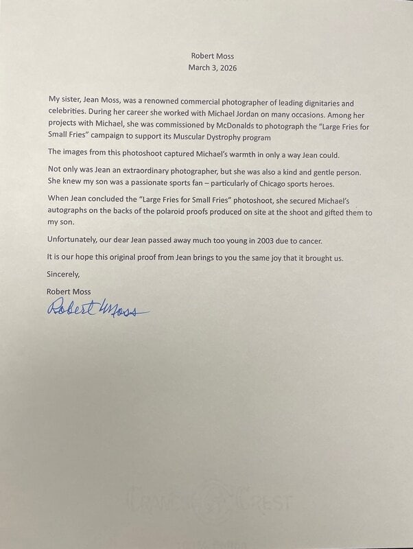 A Michael Jordan Signed Autograph Original Jean Moss Polaroid Proof for McDonalds Acclaimed 1987 Mus - 3