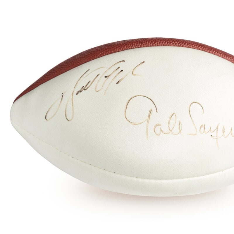 A Walter Payton and Gale Sayers Dual Signed Autograph Football (Beckett Authentication Services) - 2