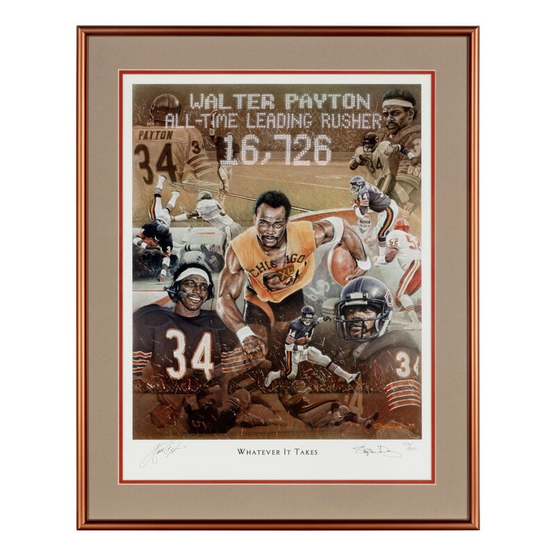 A Collection of Walter Payton Signed Autograph Displays: A Collection of Walter Payton Signed Autograph Displays comprising "Whatever It Takes" limited edition lithograph and "A Legend Among Us" signed display. This lot is located in Chi