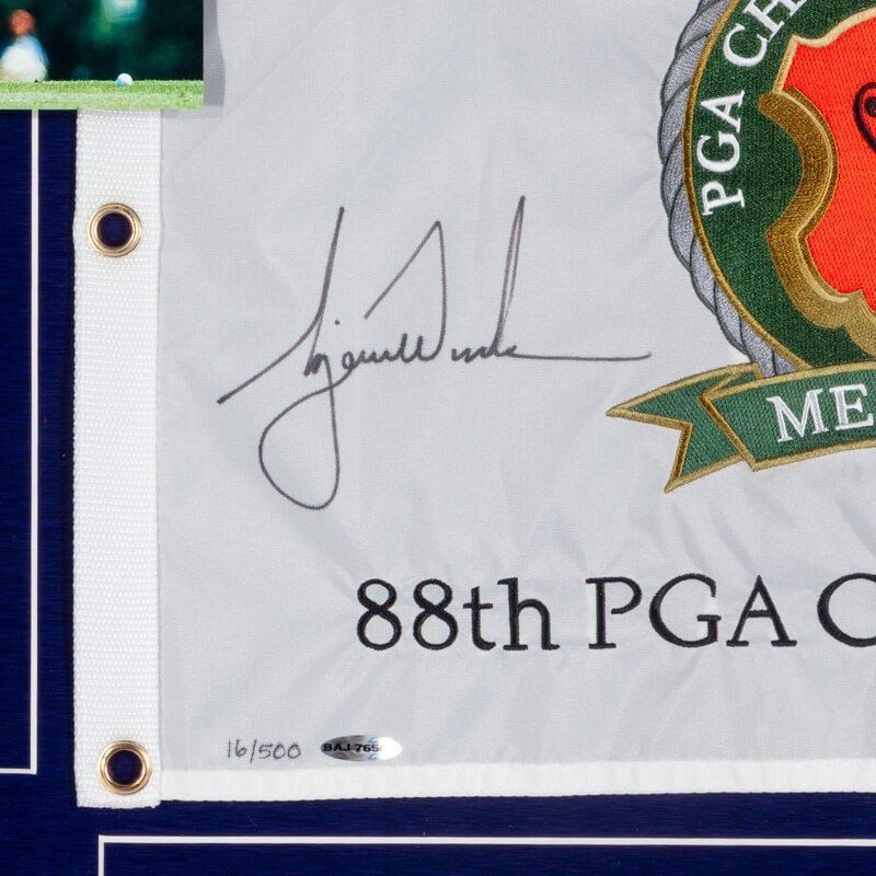 A Tiger Woods Signed Autograph 2006 PGA Championship Flag Display (Upper Deck Authenticated) - 2