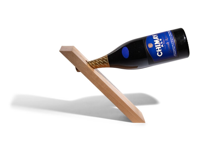 Matt Johnson (American, b. 1978) Untitled (Cantilevered Chimay), 2010: Matt Johnson (American, b. 1978) Untitled (Cantilevered Chimay), 2010 sculpture with maple wood and bottle of Chimay Double Magnum Height: 21 inches. This lot is located in Chicago.