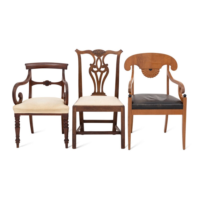 A Group of Three Carved and Upholstered Chairs (1 of 2)