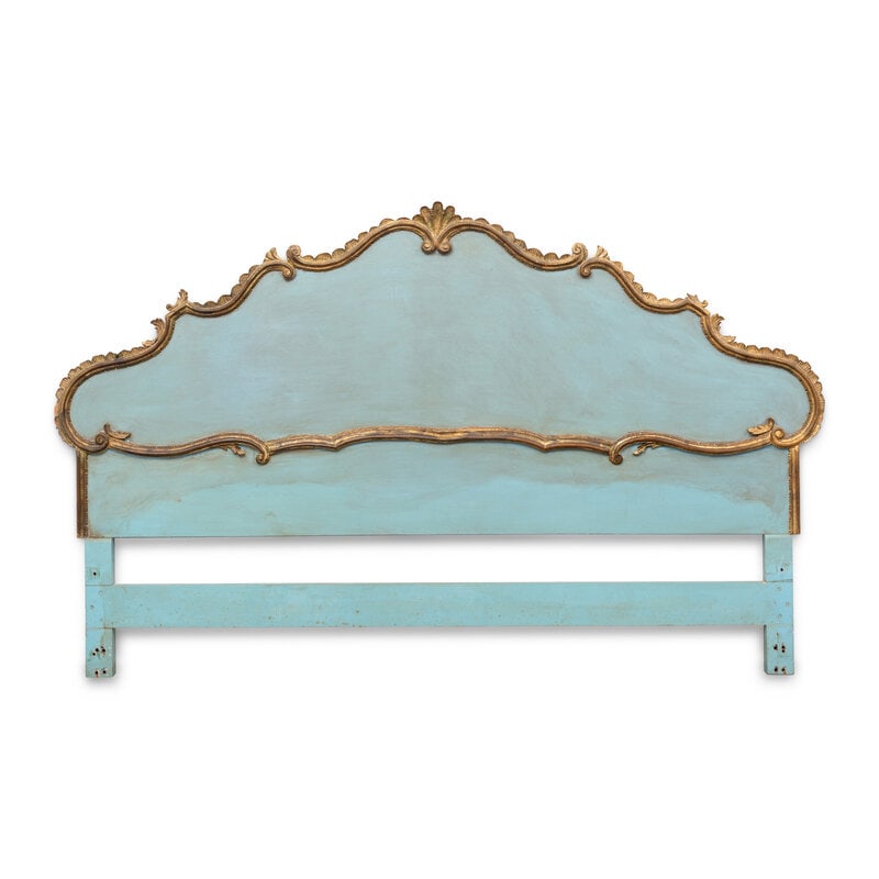 A Continental Parcel-Gilt Headboard: A Continental Parcel-Gilt Headboard 20th Century Height 53 1/2 x width 86 x depth 2 3/8 inches. This lot is located in Palm Beach.