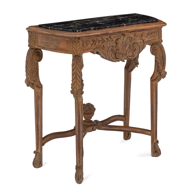 A Rococo Style Carved Walnut and Marble Console Table - 2