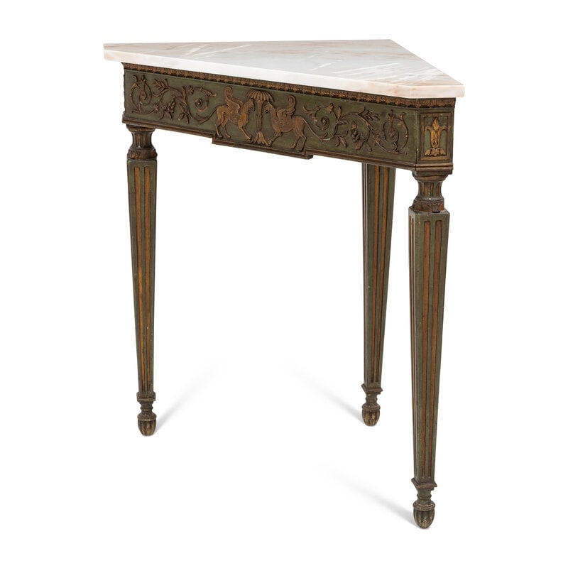 A Neoclassical Painted and Parcel-Gilt Corner Table with Marble Top - 2