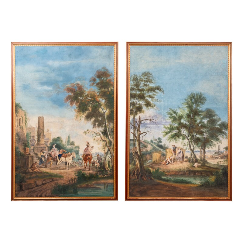 J. Olivier (French, 19th Century) Two French Allegorical Panels: J. Olivier (French, 19th Century) Two French Allegorical Panels tempera and mixed media on canvas one panel signed: J. Olivier (lower center) larger: 92 3/4 x 60 1/4 inches.