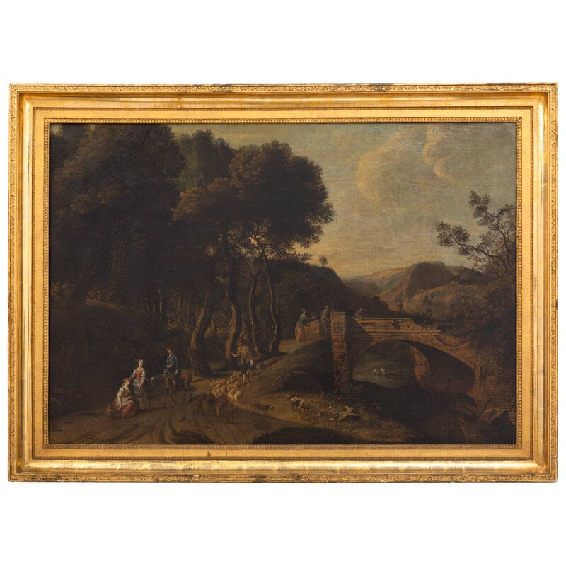 Continental School (19th Century) Romantic Landscape: Continental School(19th Century)Romantic Landscapeoil on canvas32 1/2 x 47 inches. This lot is located in Palm Beach. Size32 1/2 x 47 inches.ConditionFrame: 38 1/4 x 52 5/8 inches. Craquelure to the